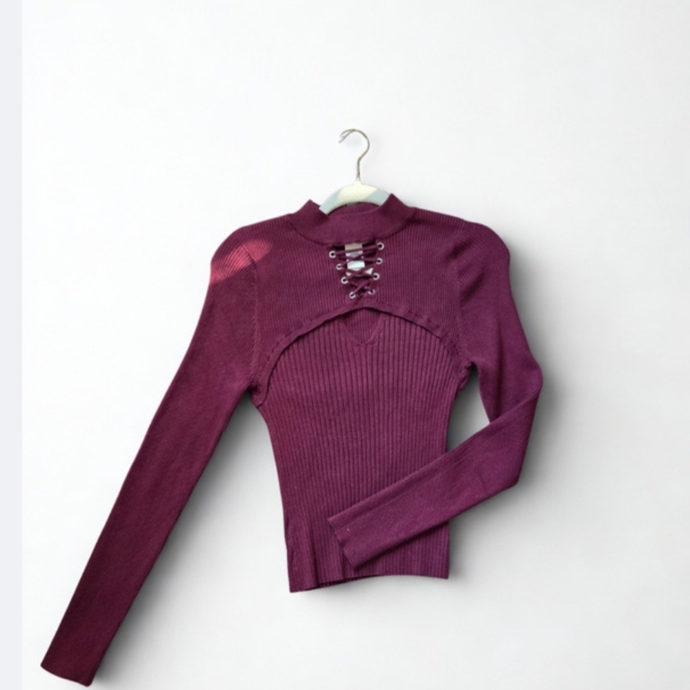 Women's Purple Lace-Up Ribbed Top* Planet Gold